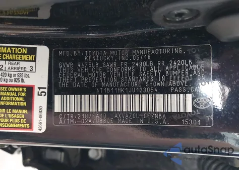 2018 Toyota Camry Le z USA, uszkodzony, nr VIN 4T1B11HK1JU123054